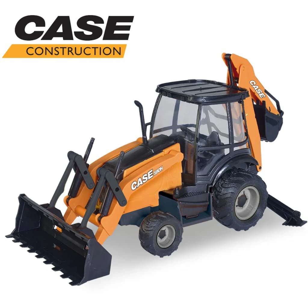 Brinquedo Retroescavadeira Trator Carregadeira  Case 580N Com Pneus Emborrachados Miniatura Realista