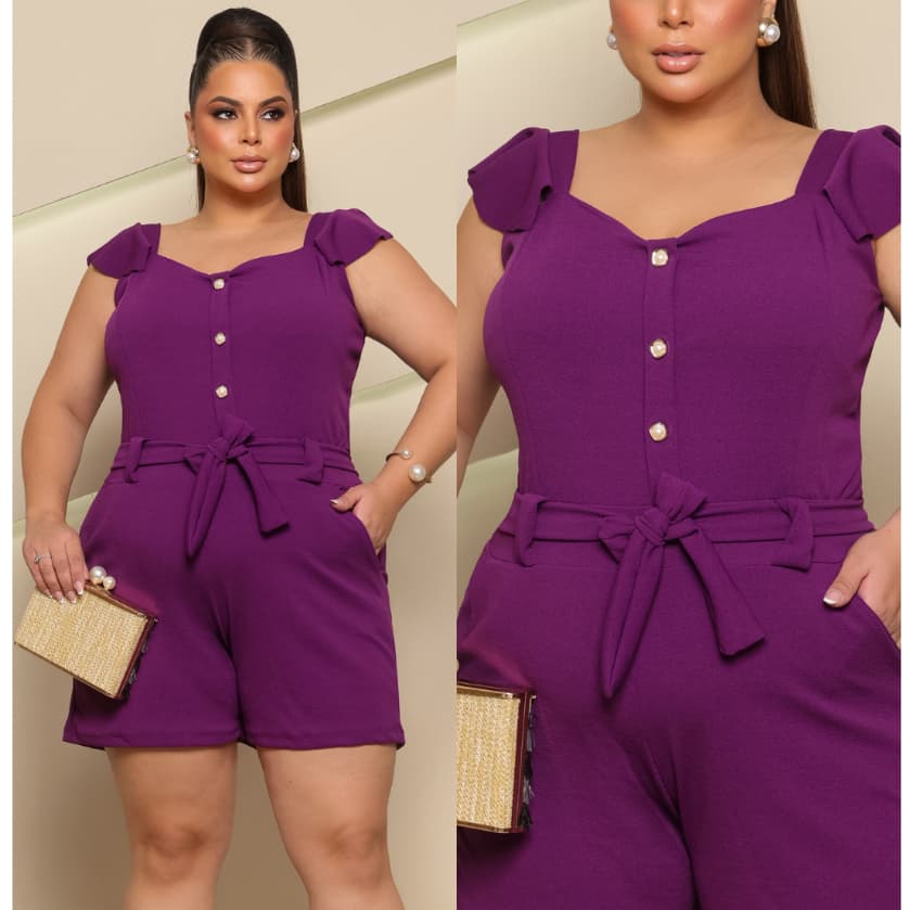 Plus Size Macacão Feminino Elegante Macaquinho Moda Maior