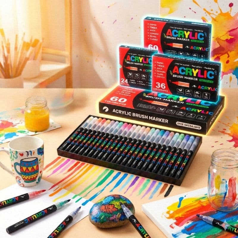 Kit Canetas Acrílicas Brush Marker – Tinta Vibrante à Base de Água | Desenho, DIY, Madeira, Vidro, Pedra e Tela