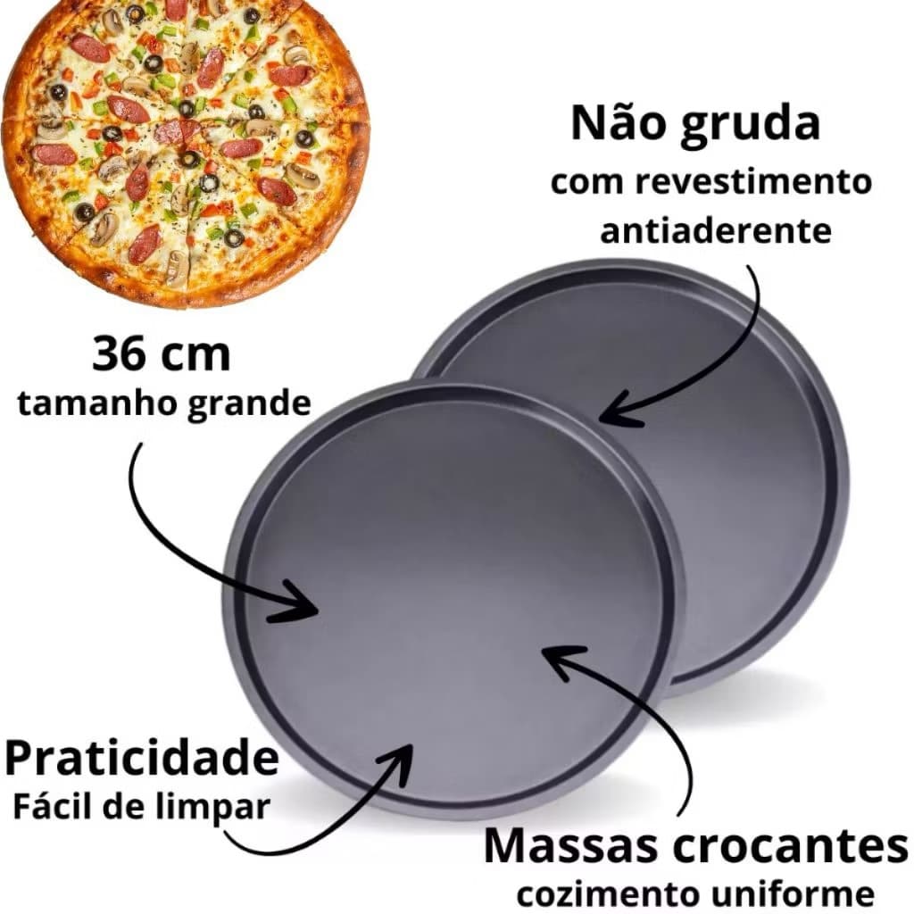 Assadeira Antiaderente para Pizza em Aço Carbono com Revestimento Antiaderente