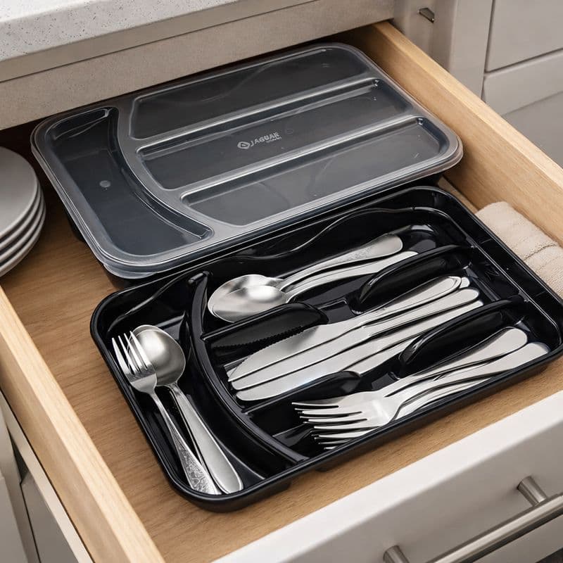 Organizador de talheres Para Gaveta De Cozinha, resistente e prático - Preto, Cinza, Branco