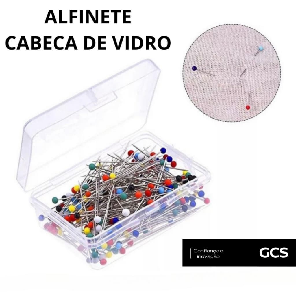 Alfinetes Cabeça de VIDRO  Inox Fino Patchwork Alinhavar