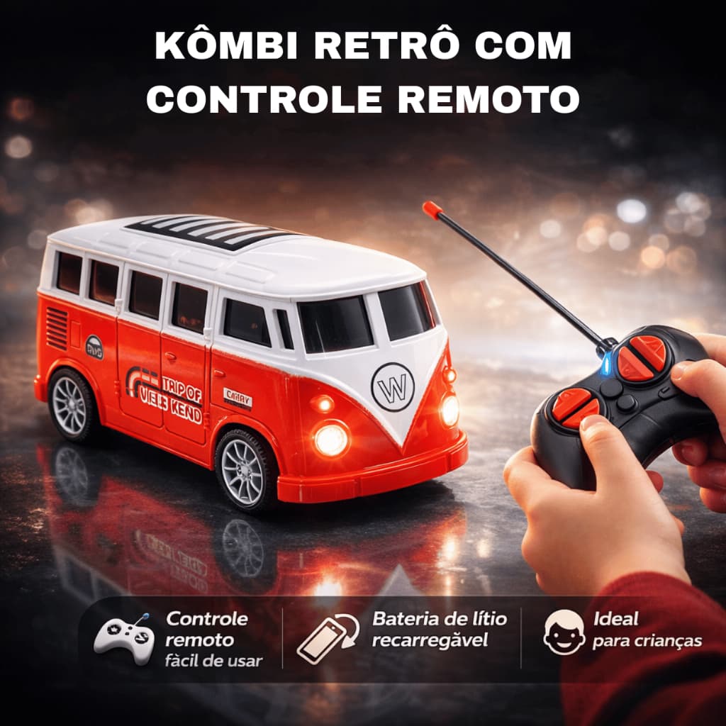Carrinho Kombi Controle Remoto Modelo Retrô Brinquedo Para Criança