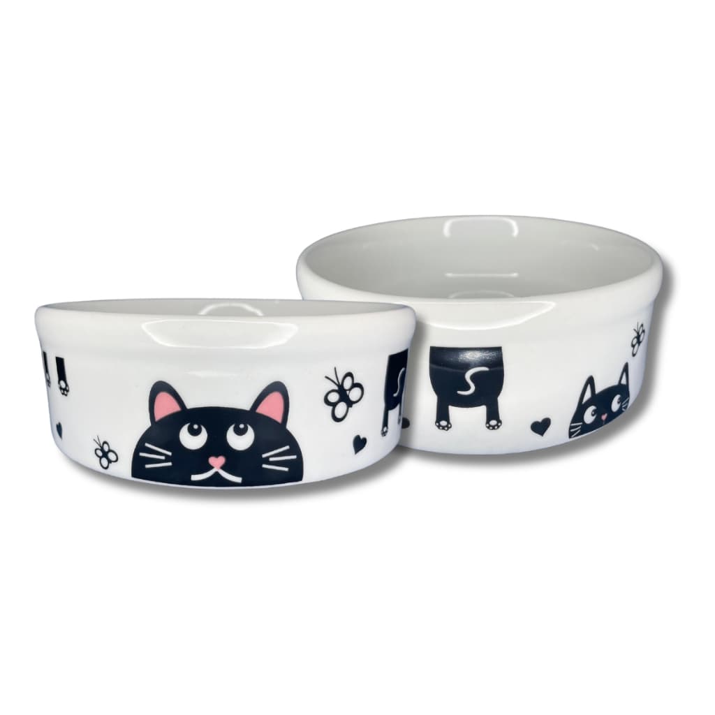 Comedouro Duplo para Gatos Porcelana 600Ml Bebedouro Decorado Borboleta