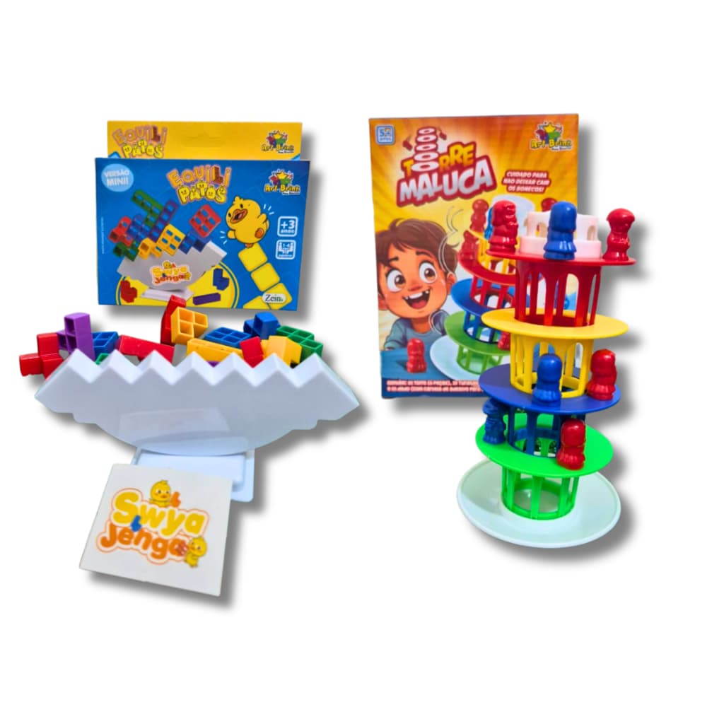 Kit Jogos Educativos Infantil Torre Maluca + Jogo de Equilíbrio coordenação Motora