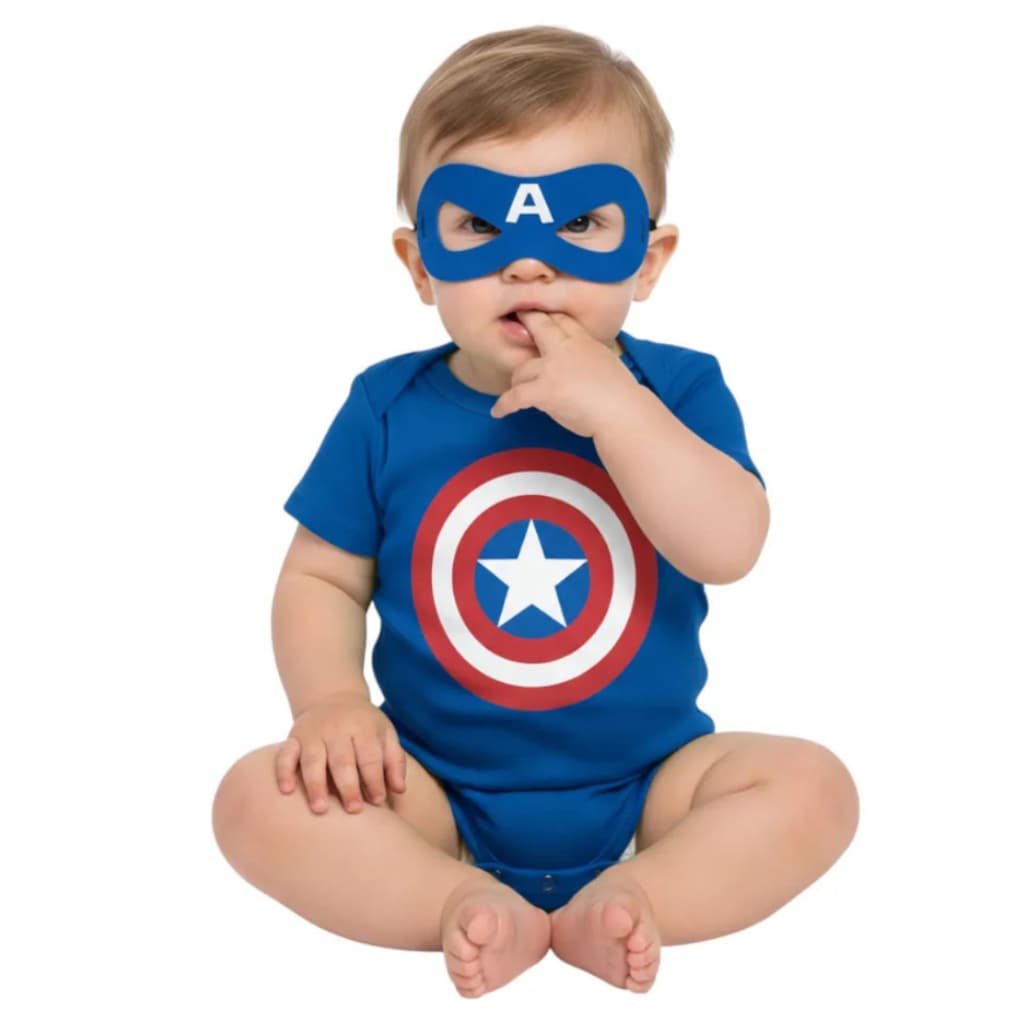 Body Bebê Menino Capitão América Escudo Super Heróis Mesversário