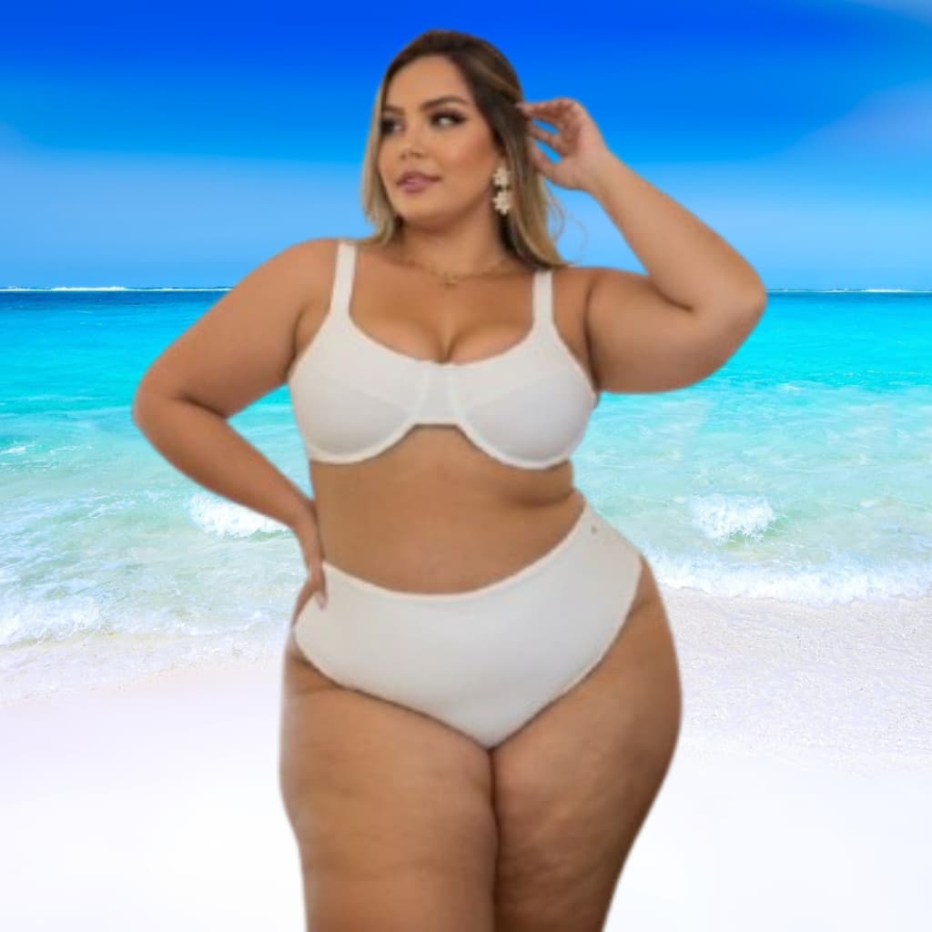 Biquini Plus Size Luxo - Branco Texturizado - Tamanhos 48 biquinis plus size  biquine plus  biquíni plus size