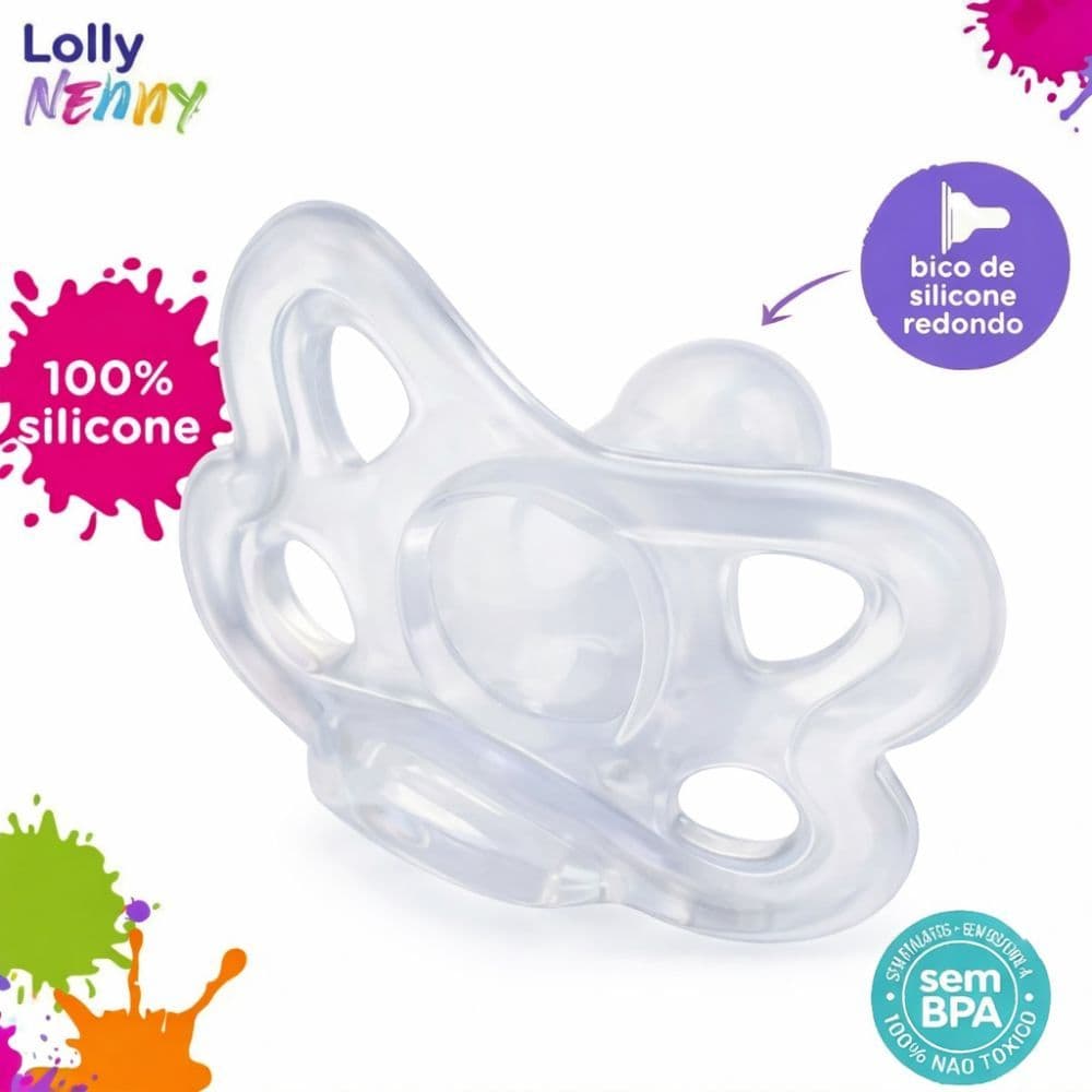 Chupeta 100% Silicone T2 Transparente +6 Meses Bebê Bico Redondo