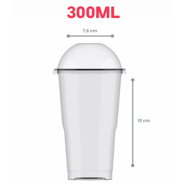 Copo + Tampa bolha sem furo 300ml Transparente com 50 unidades