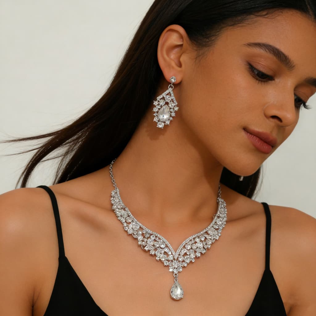 Kit Colar e Brinco Cristal Brilhante para Festa | Presente Surpresa Elegante para Namorada e Amigas