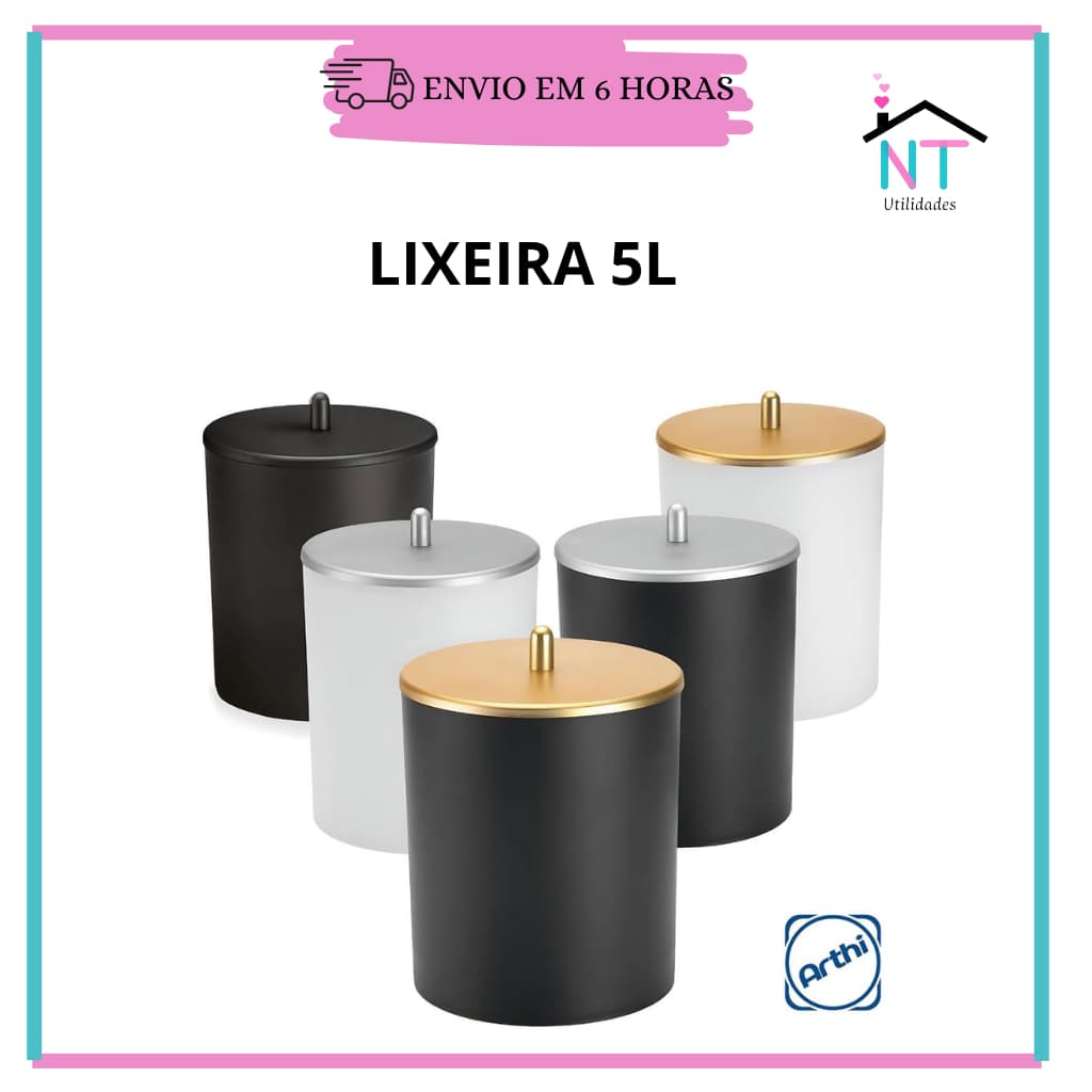 Lixeira de Cozinha Escritório Banheiro 5L Tampa Inox