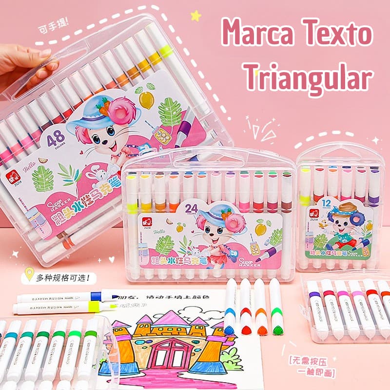Kit de Canetas 12/24 Cores Marcadoras à Base de Água Ponta Macia Ideal Para Crianças Papelaria