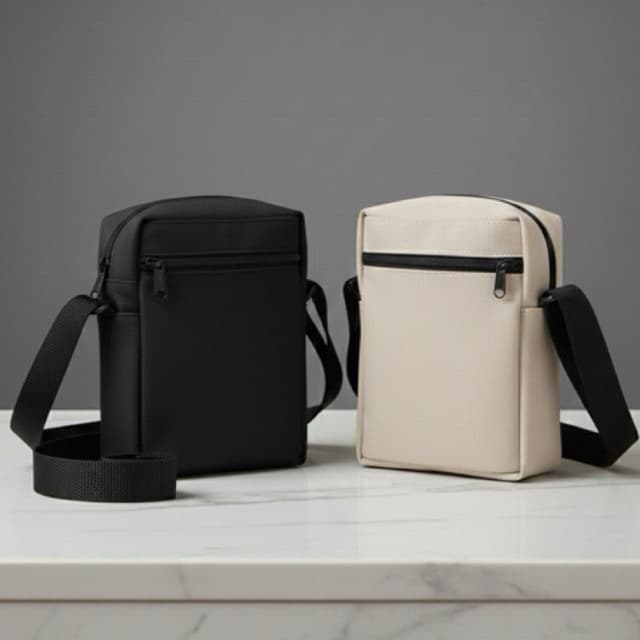 COMBO Pochete Bag Masculina Transversal preto e bege, Shoulder Bag ou Pochete Unissex
