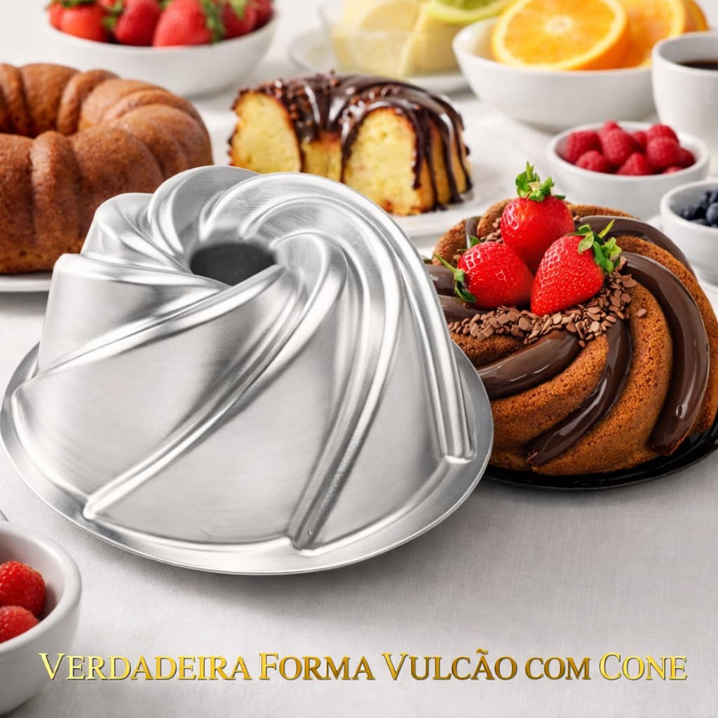 Forma de Bolo Vulcão Extra Grande em Alumínio Profissional