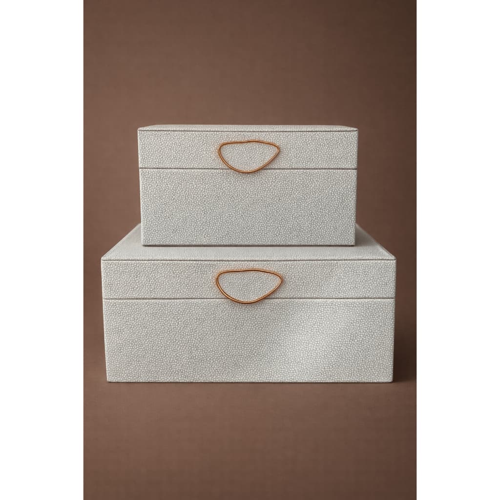 Kit 2x Caixas Decorativas Cinza 22,5cm e 17,5cm, Porta Joias, MDF e PU