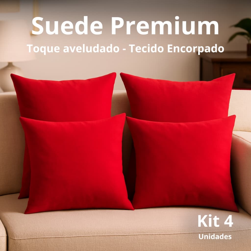 Kit 4 Capas Almofada Suede Premium 40x40 | Vermelho ou Verde Aveludado