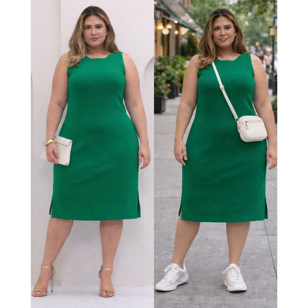 Vestido Feminino Midi Regata com Fenda Lateral  Elegante e Confortável  Malha Crepe   G1 G2 G3 G4