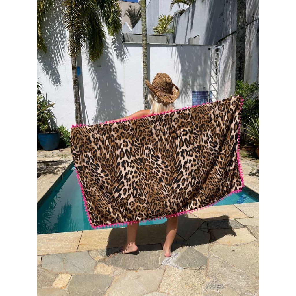 KIT CANGA  E CHAPEU  PRAIA ATOALHADA  VISCOSE POLIESTER VERAO PISCINA FERIAS RESORT POMPOM COLORIDO