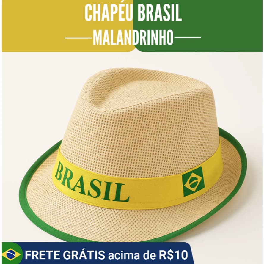 Chapéu Malandrinho Palha Sint. Brasil Unissex Time Torcedor Brasileiro