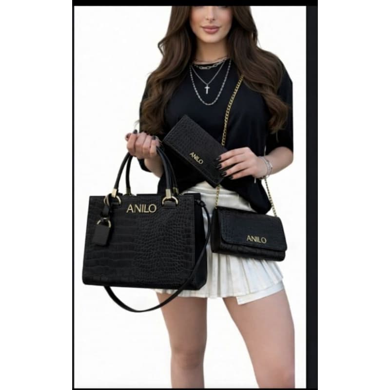 kit Bolsas  croco 3 peças bolsas bolsinha e carteira com alça transver