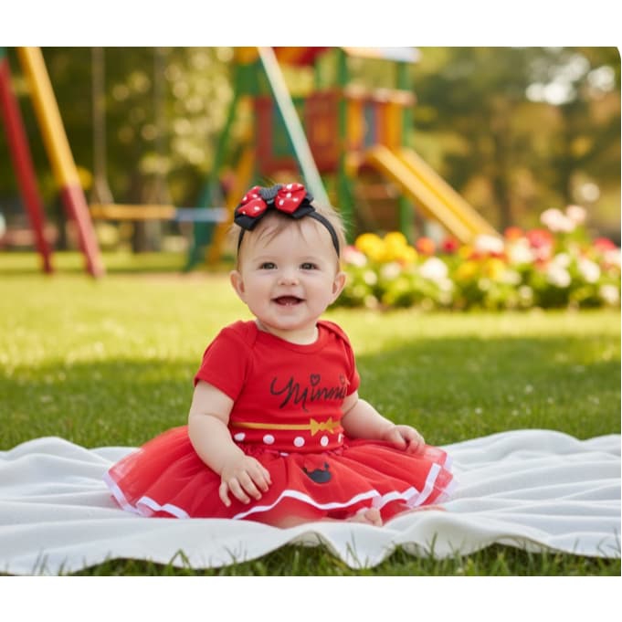 Body mesversário bebê Menina - Minnie - presente - Saia Vermelha