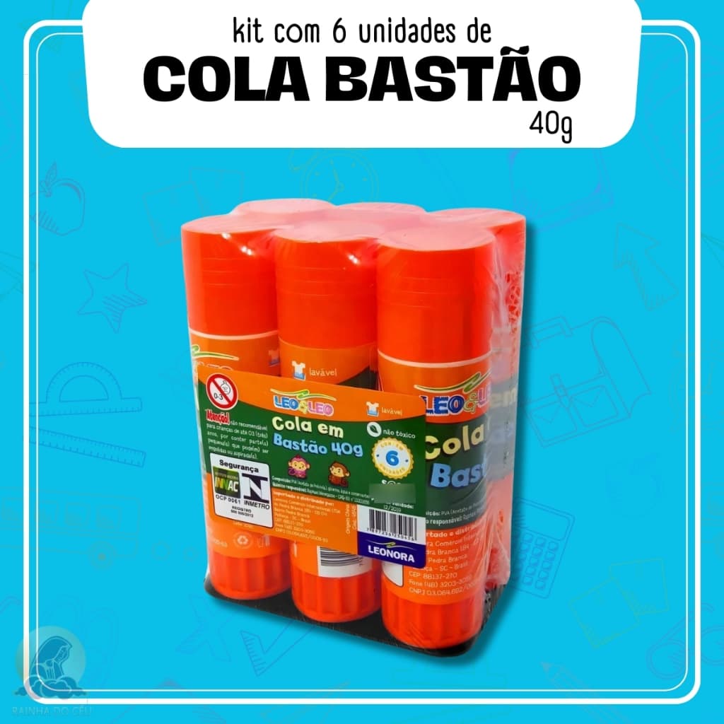Kit 6 ou 12 Colas Bastão Leo&Leo Material Escolar Lavavel Escritorio Não Toxico Infantil
