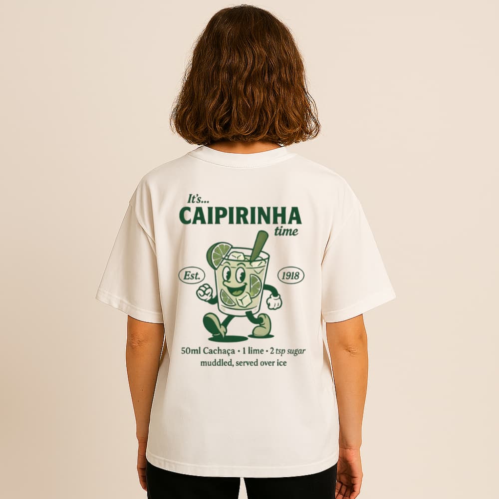 CAMISETA CAMISA OVERSIZED UNISSEX ALGODAO PERSONALIZADA BRANCA CAIPIRINHA TIME ESTAMPADA FEMININA MASCULINA