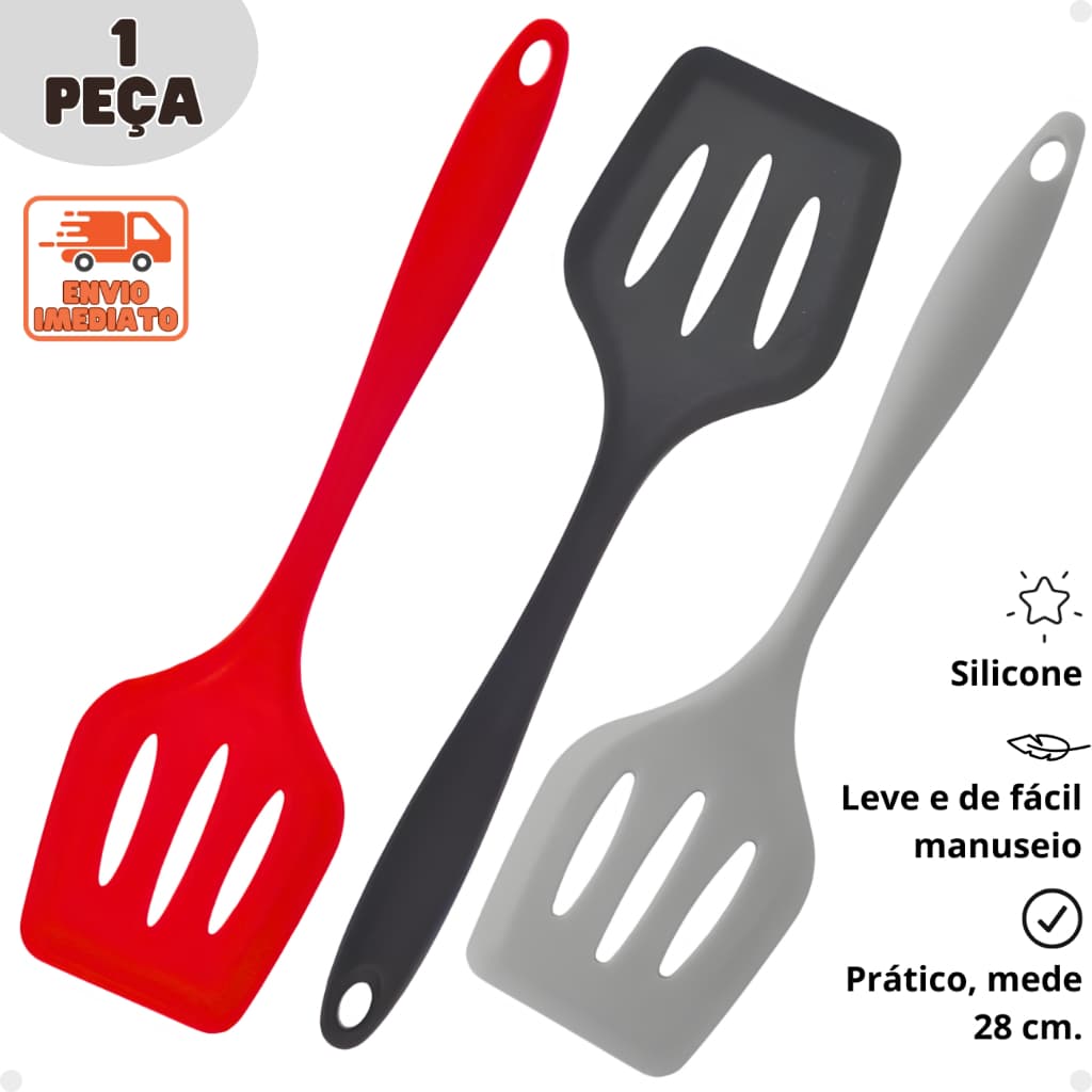 Espátula De Silicone Vazada Grande Fritura Chapeiro, melhores utensílios para sua cozinha