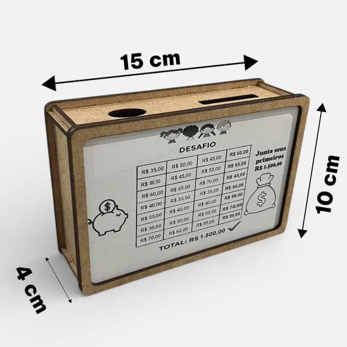 Cofre Valores Adesivados Desafio Financeiro 10x15x4cm – Economize Até R1.500