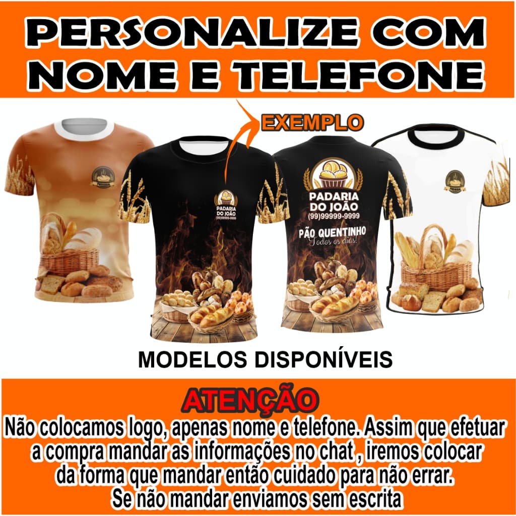 Camisa camiseta padaria personalizada uniforme para trabalho panificadora