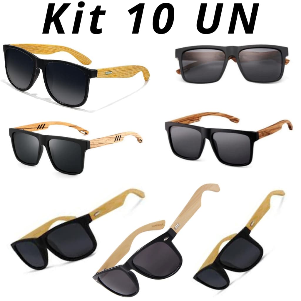 Kit 10 Óculos de Sol Unissex Madeira Premium – Estilo Moderno Atacado Para Revenda Preço Barato