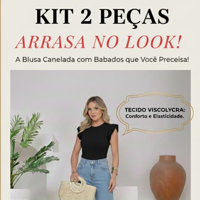 Kit de 2 Blusinhas Feminina em Viscolaycra Modinha Gringa P,M