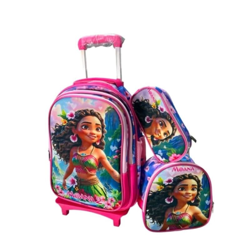 Kit Mochila Escolar com Rodinhas MOANA + Lancheira + Estojo/ MOCHILA PARA MENINA/ MOCHILA MOANA