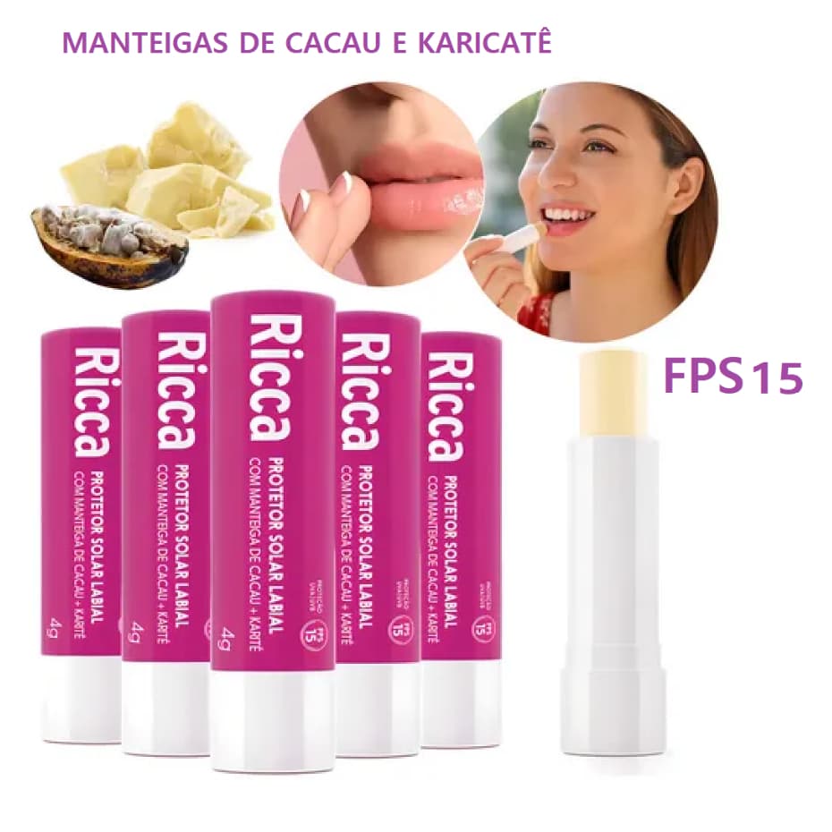 Protetor Solar Labial Com Manteiga de Cacau + Karite FPS 15 Hidratante Ricca