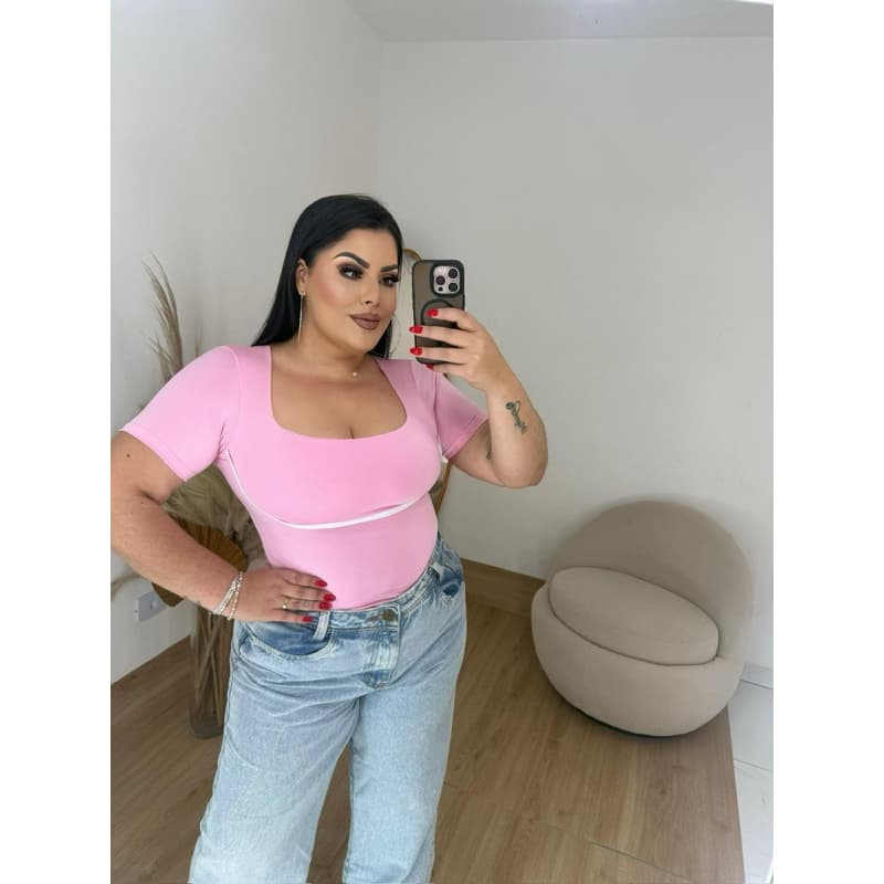 Body Malha Fria Manguinha Plus Size