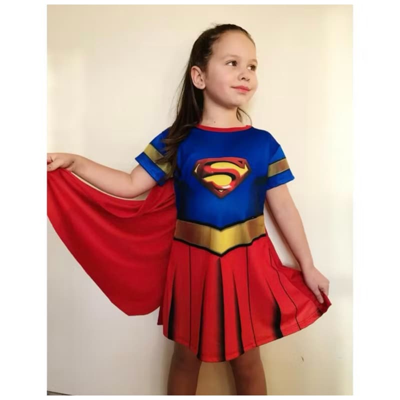 Fantasia Infantil Supergirl com Capa – Vestido Super-Herói Menina
