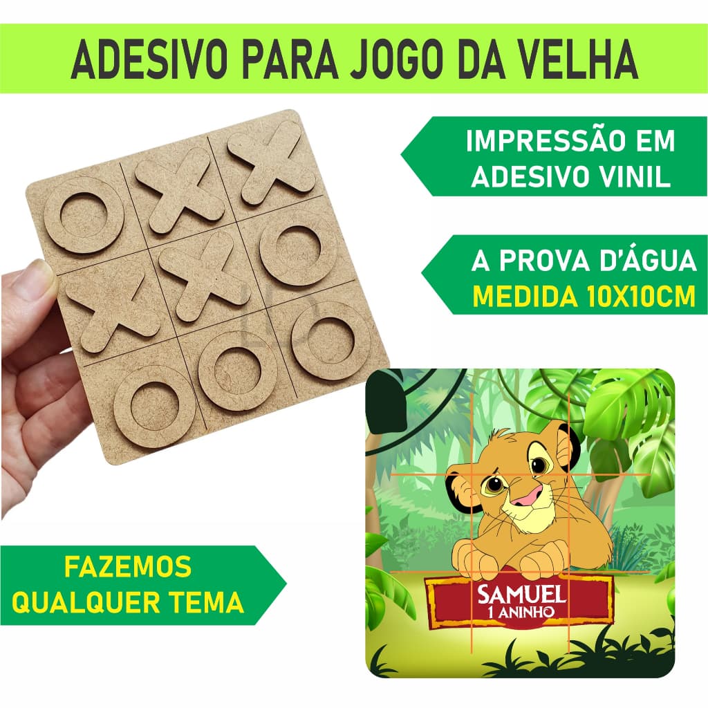 ADESIVO PERSONALIZADO PARA JOGO DA VELHA 10X10CM - FAZEMOS QUALQUER TEMA