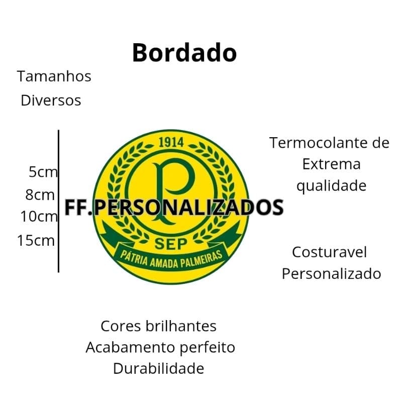 Patch Bordado Times Personalizados Palmeiras Patria Amada Termocolante Verde e Amarelo