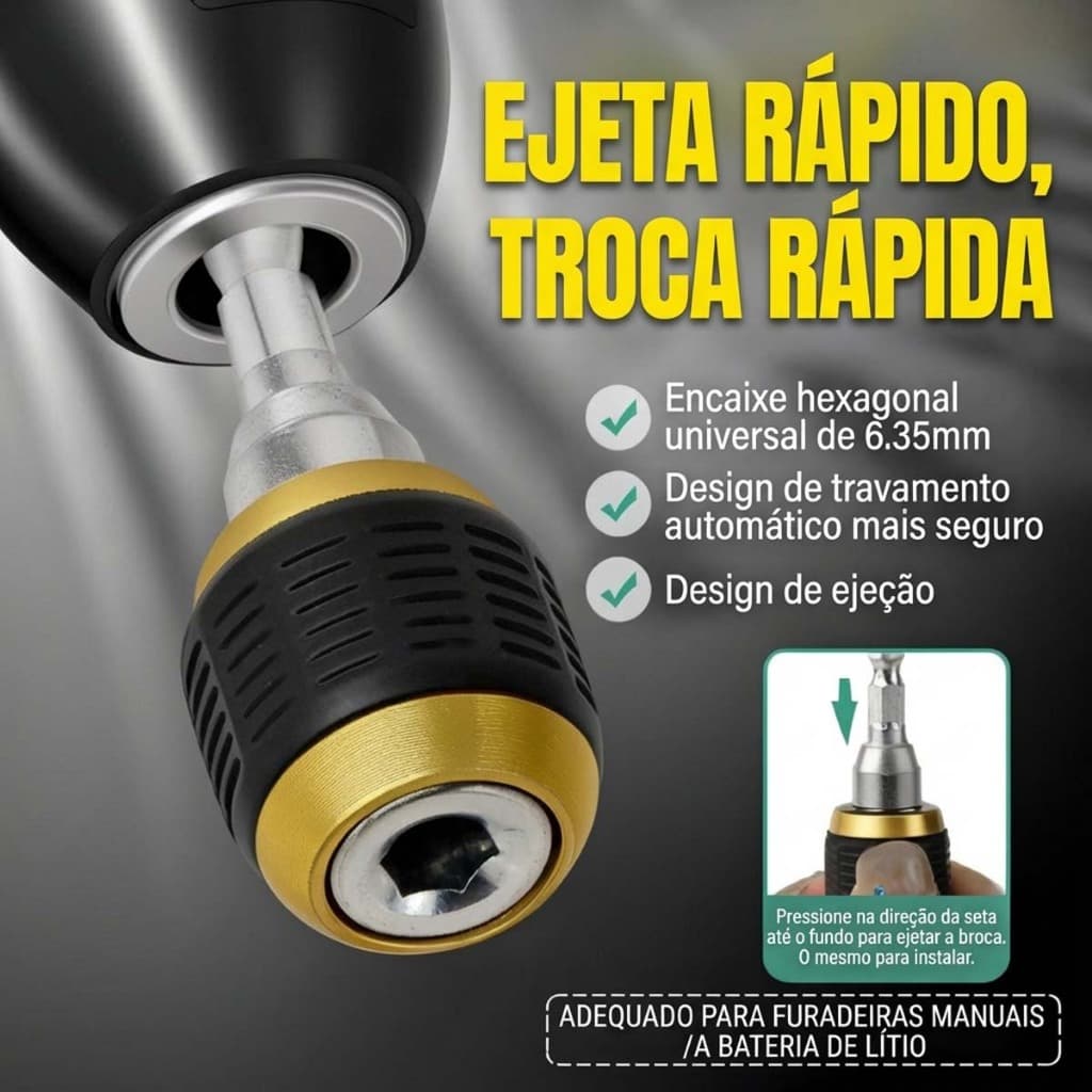 Adaptador de Aperto Rápido 1/4 de 60mm Soquete e Broca para Furadeira e Chave de Fenda