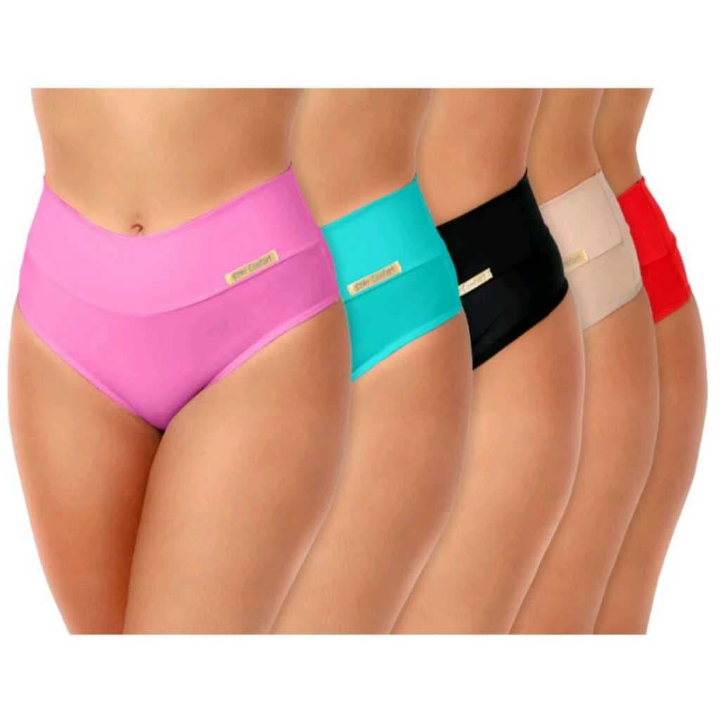 5 Calcinha Cós Alto Romantic Modeladora Confort Dia a Dia Cores Sortidas Promoção