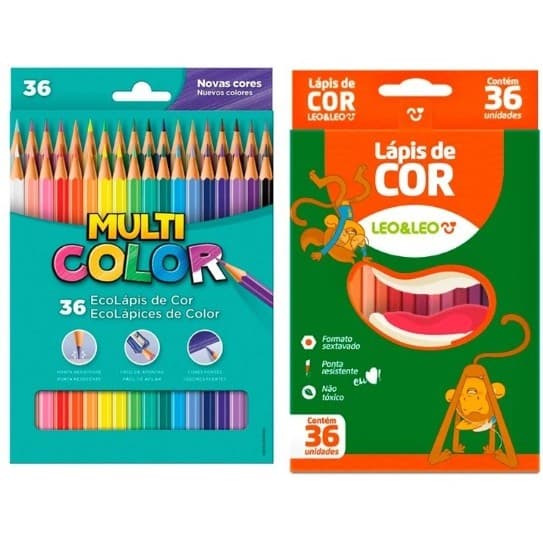 Lapis de cor 36 cores redondo- Lápis 36 Cores Sextavado Flex Leoeleo