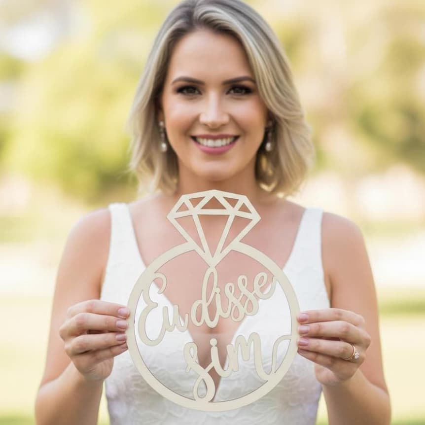 Plaquinha Formato Anel para Pré Wedding Eu Disse Sim Casamento Placa Corte a Laser Pré Wedding