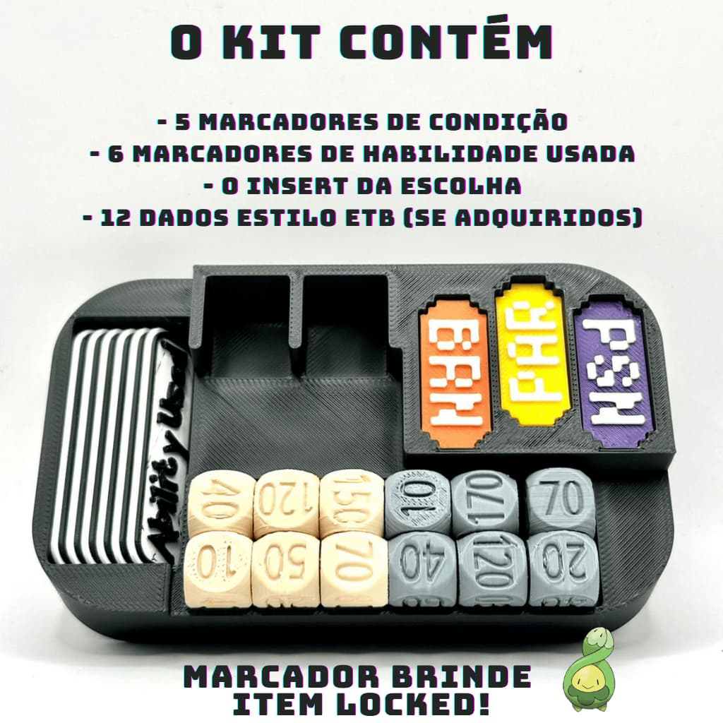 Insert para Lata Tin  Pokemon e caixa de Dados TCG + marcador Brinde Item Locked - Heróis Excelsos