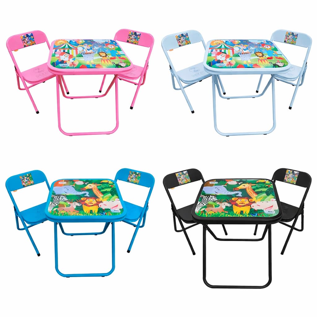 Conjunto Mesa Infantil ou Cadeiras Dobráveis em Aço Até 40kg Estampas Lúdicas Coloridas