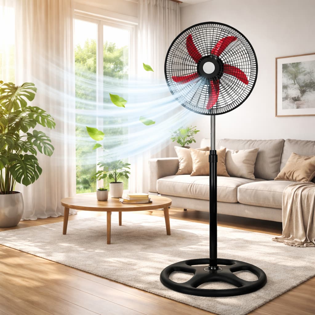 Ventilador Pedestal Silencioso Ajustável 127V 220V Potente 60W Preto