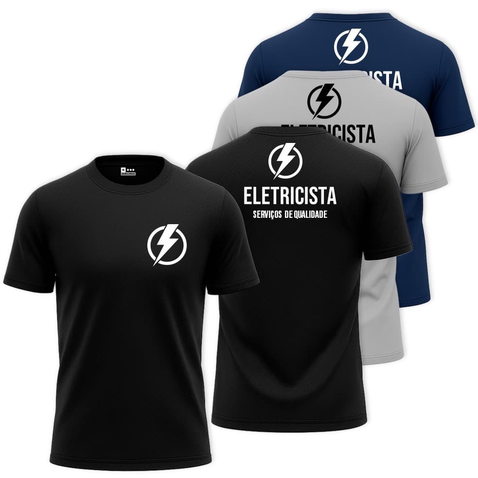 Kit com 3 Camisas Camisetas Masculinas ELETRICISTA ELÉTRICA Uniforme Profissão Dry Fit