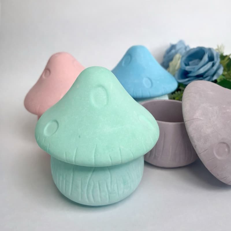 3 unidades de porta velas cogumelo em gesso cru porta joias, objeto decorativo e porta velas.