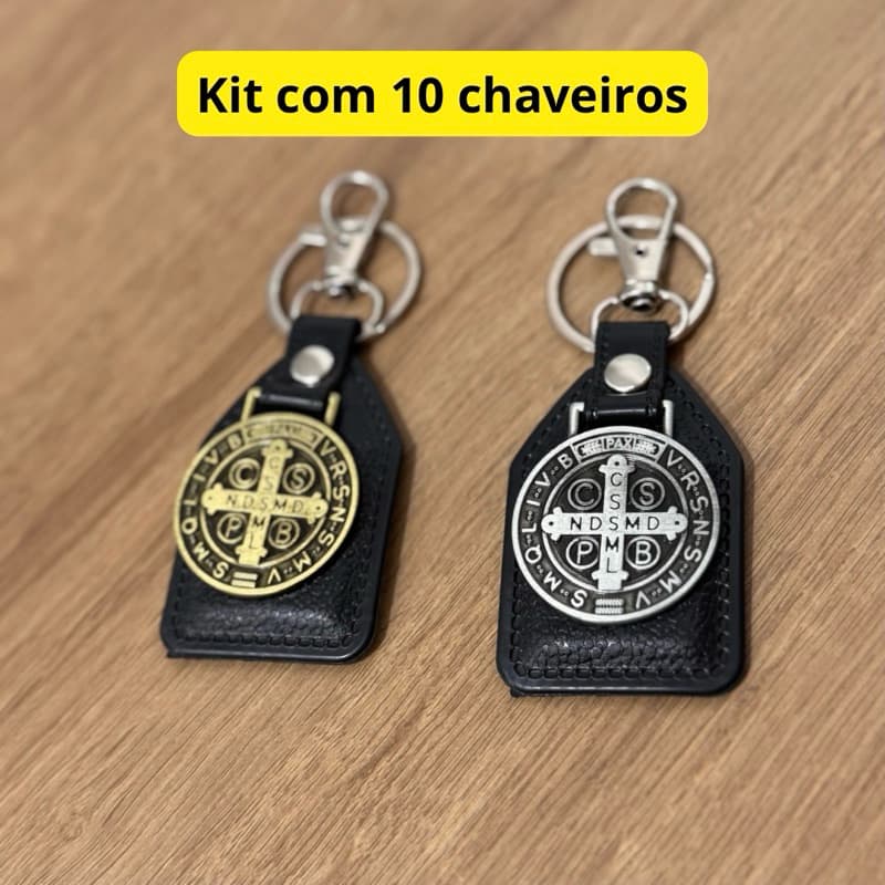 Kit Chaveiro De Couro São Bento Crucifixo Revenda Mosquete