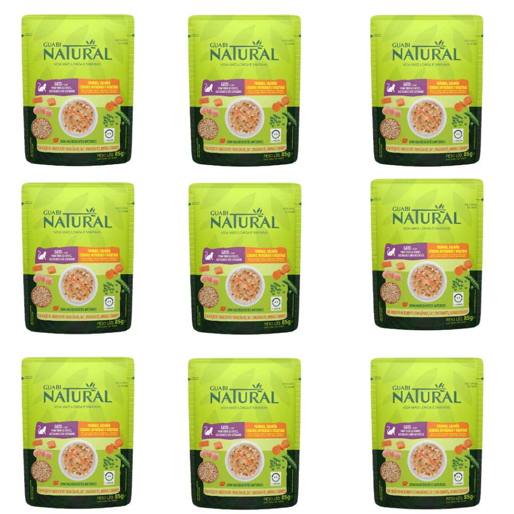 Sachê Guabi Natural Gatos Castrado Salmão/Frango - Kit 3, 6, 9 e 12 Unidades
