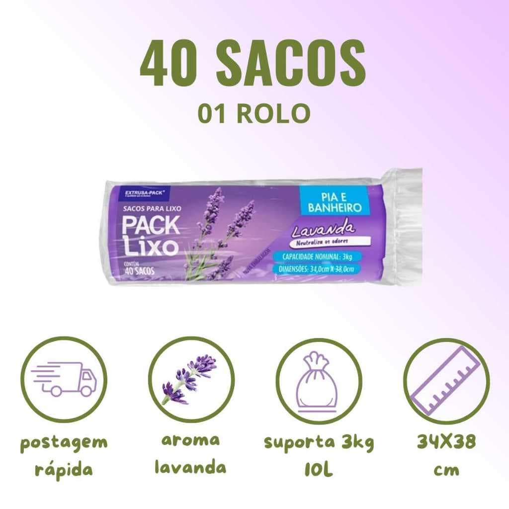 Saco de Lixo Perfumado Lavanda Pia Banheiro 34x38cm Extrusa Pack